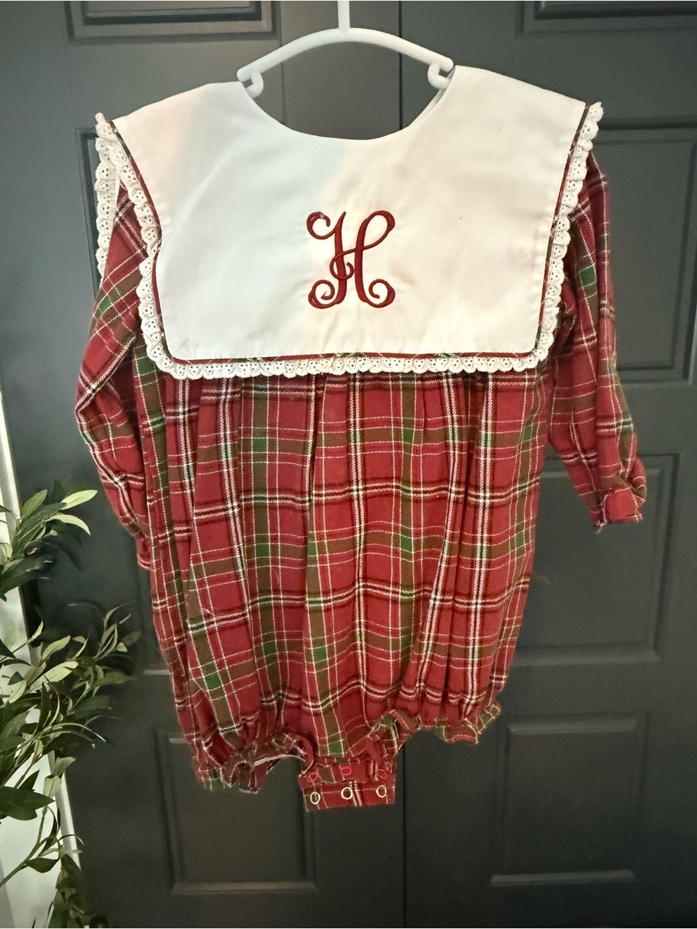 H Monogrammed Red Plaid Bubble - 2T